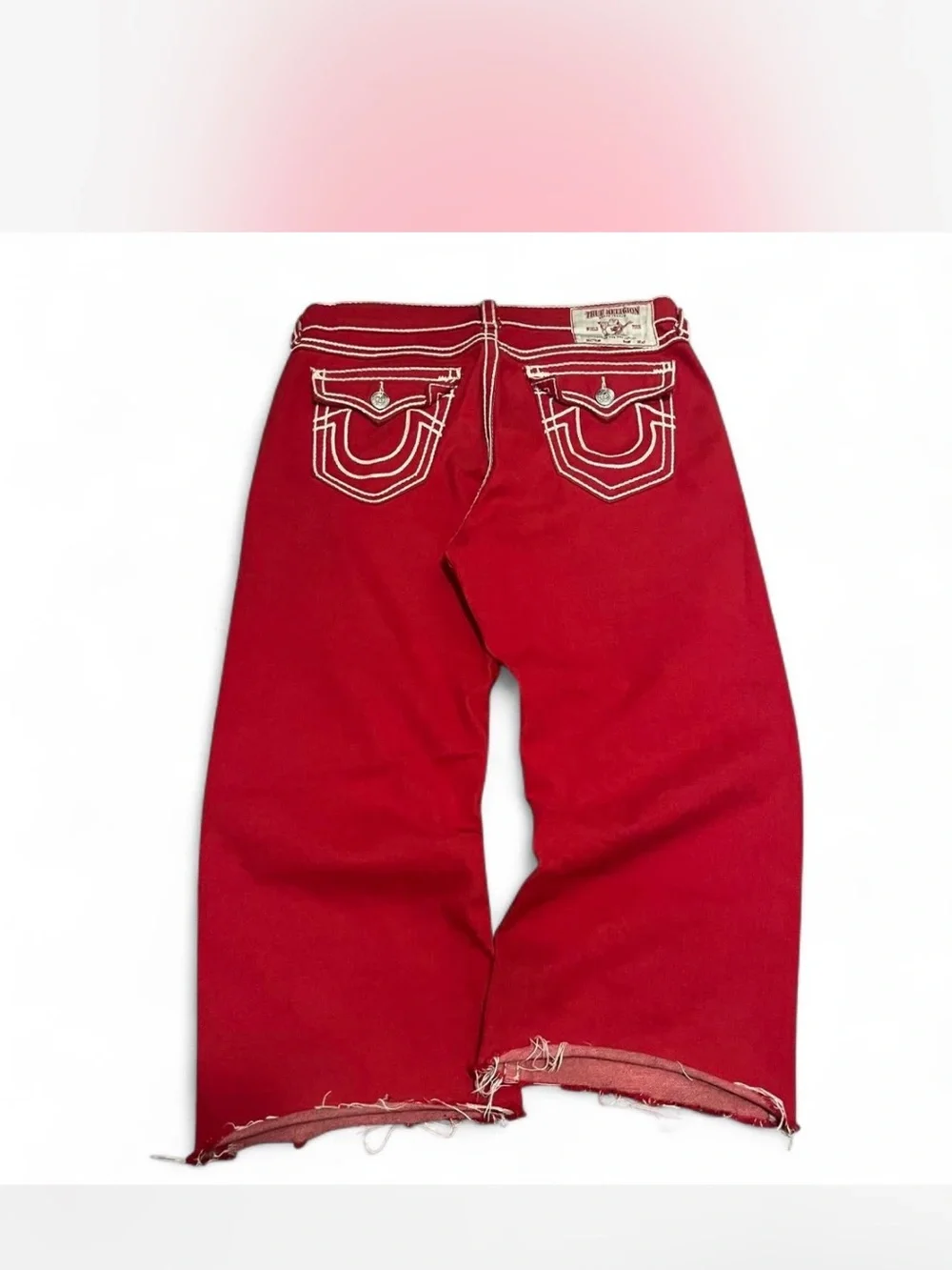 True Religion Red Denim Jeans with White Contrast Stitching